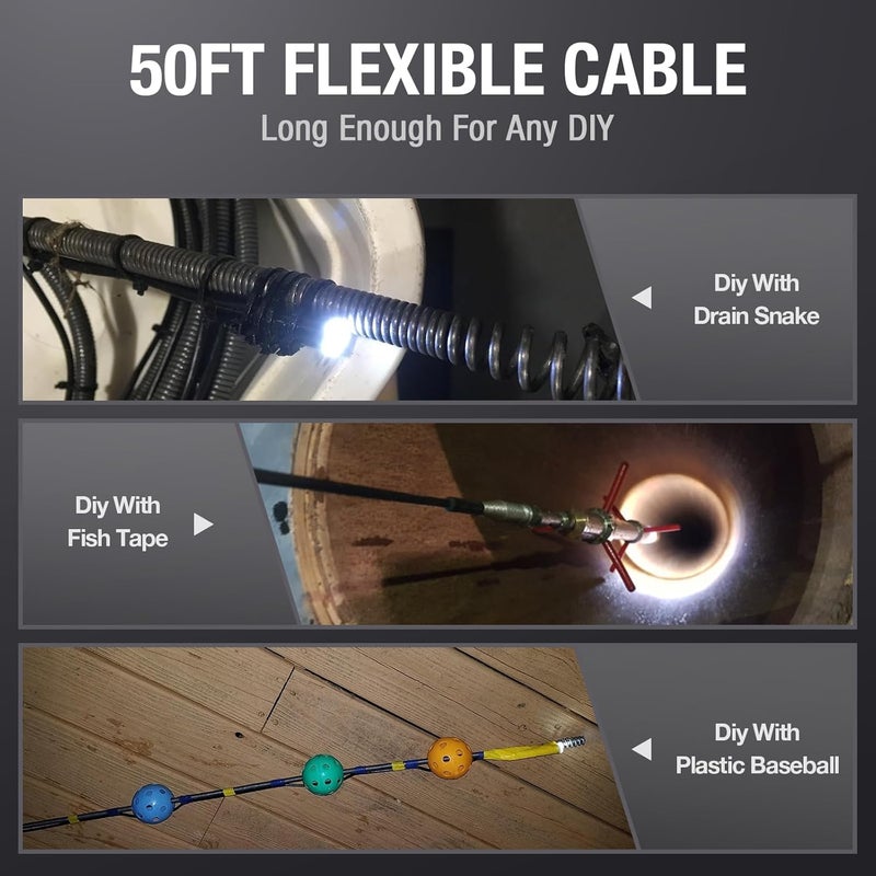 Teslong 50FT Sewer Camera, Dual Lens Borescope with Light, 4.3" HD Drain Plumbing Endoscope Inspection Camera, Home Waterproof Flexible in Wall Cam Pipe Tools, Snake Scope for Air Duct HVAC - Image 2